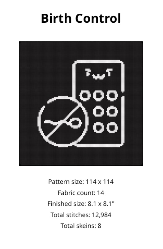 Birth Control Cross Stitch Pattern