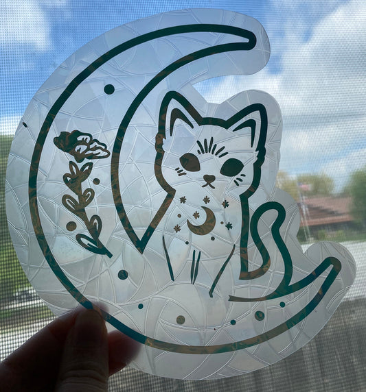 Moon Cat Rainbow Making Window Decal/ Suncatcher/ Window sticker