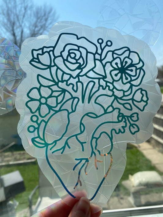 Anatomical Heart with Flowers Sun Catcher/ Rainbow Maker Window Cling
