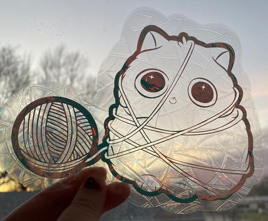 Cat With String Rainbow Making Window Decal/ Suncatcher/ Window sticker