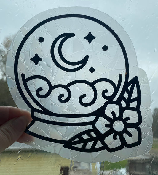 Crystal Ball With Moon American Traditional Rainbow Making Window Decal/ Suncatcher/ Window sticker